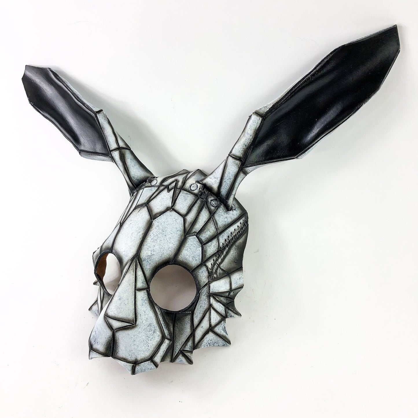 Geometric Bunny Leather Mask in Black and White