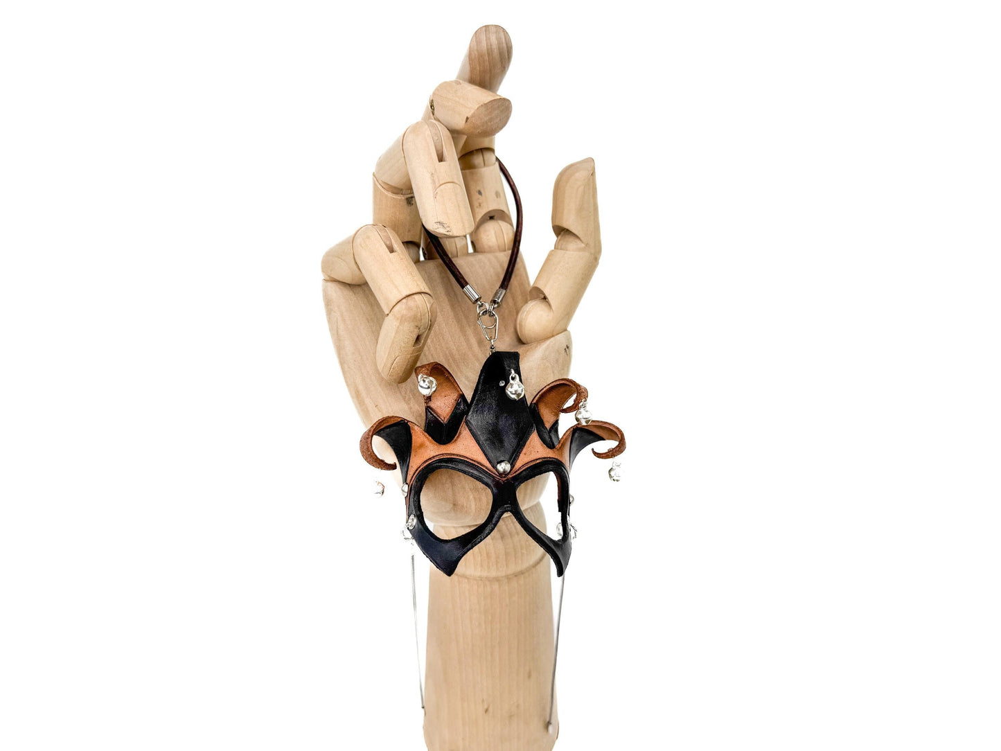 Court Jester - 5 Point Leather Mini Mask – Handcrafted Charm for Rearview Mirrors, Handbags, Lanyards, Party Favors & More