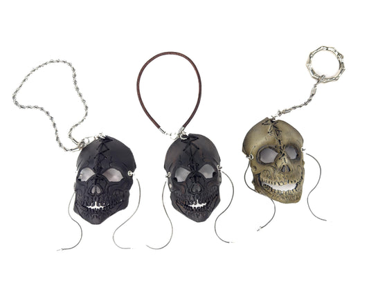 Skull Detailed Miniature Leather Mask - Bag Charm, Mirror Ornament, Lanyard Accessory, Holiday Ornament, Party Favor