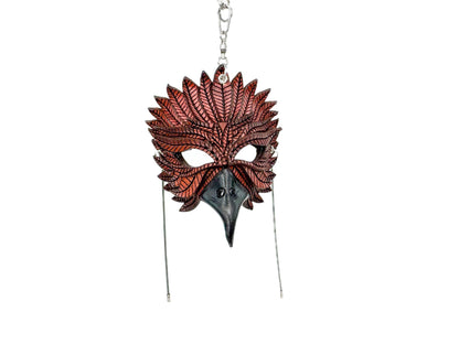 Elegant Raven Fully Detailed Miniature Leather Mask - Bag Charm, Mirror Ornament, Lanyard Accessory, Holiday Ornament, Party Favor