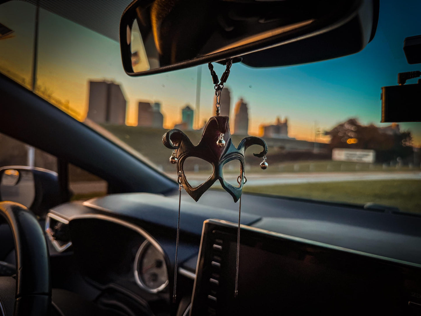 Court Jester - 3 Point Leather Mini Mask – Handcrafted Charm for Rearview Mirrors, Handbags, Lanyards, Party Favors & More