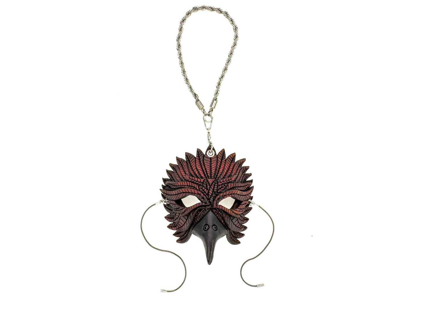 Elegant Raven Leather Mini Mask – Handcrafted Charm for Rearview Mirrors, Handbags, Lanyards, Party Favors & More