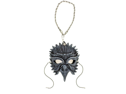 Elegant Raven Leather Mini Mask – Handcrafted Charm for Rearview Mirrors, Handbags, Lanyards, Party Favors & More