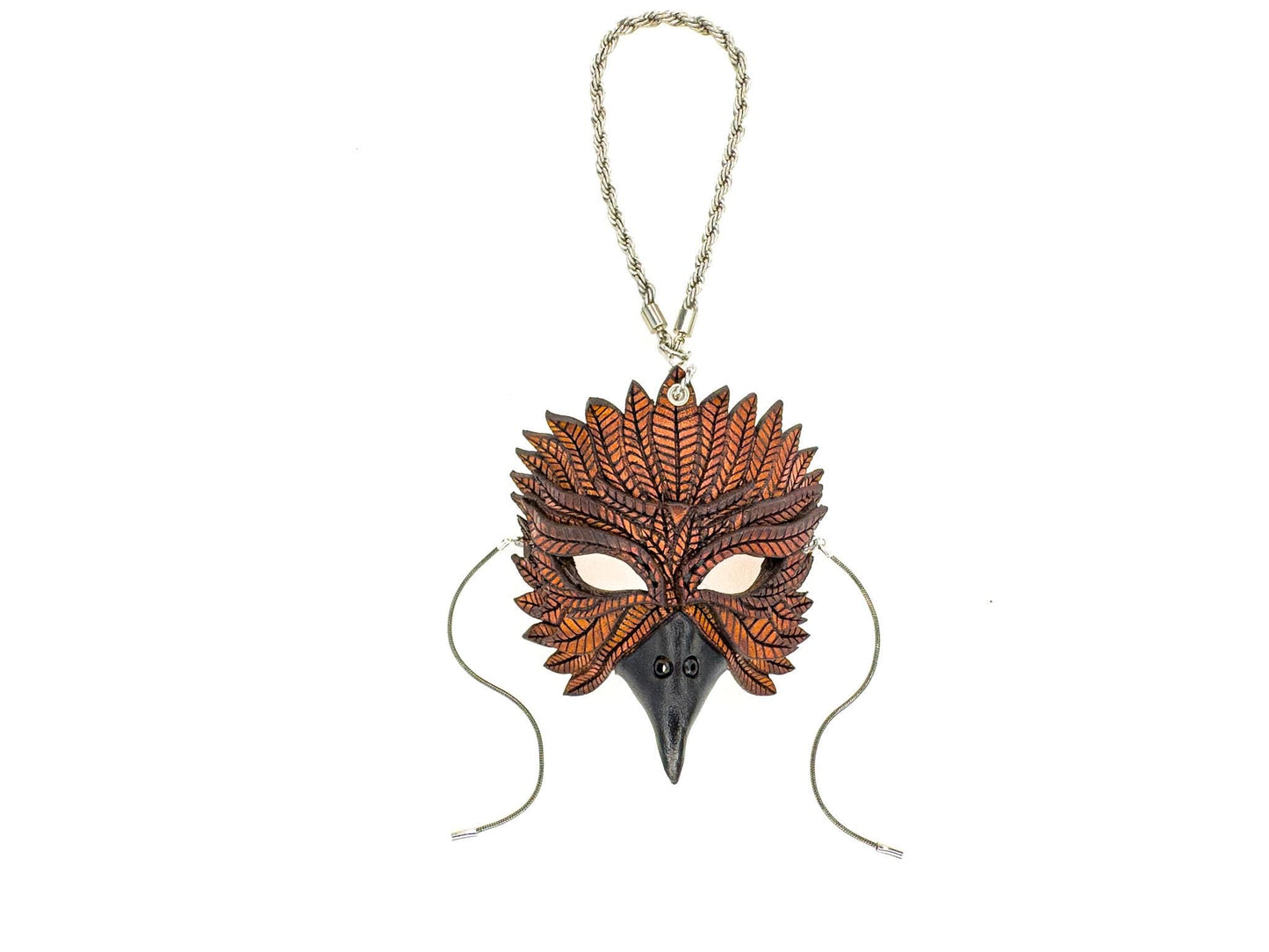 Elegant Raven Leather Mini Mask – Handcrafted Charm for Rearview Mirrors, Handbags, Lanyards, Party Favors & More