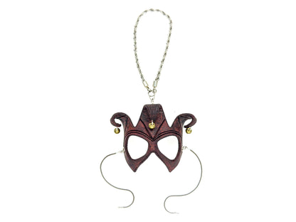 Court Jester - 3 Point Leather Mini Mask – Handcrafted Charm for Rearview Mirrors, Handbags, Lanyards, Party Favors & More