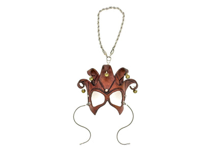 Court Jester - 5 Point Leather Mini Mask – Handcrafted Charm for Rearview Mirrors, Handbags, Lanyards, Party Favors & More