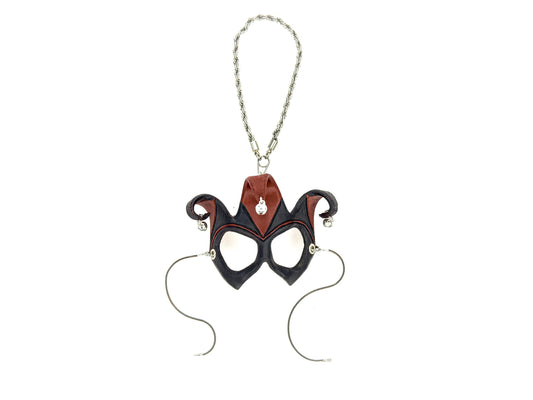 Court Jester - 3 Point Leather Mini Mask – Handcrafted Charm for Rearview Mirrors, Handbags, Lanyards, Party Favors & More