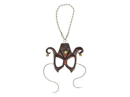 Court Jester - 3 Point Leather Mini Mask – Handcrafted Charm for Rearview Mirrors, Handbags, Lanyards, Party Favors & More