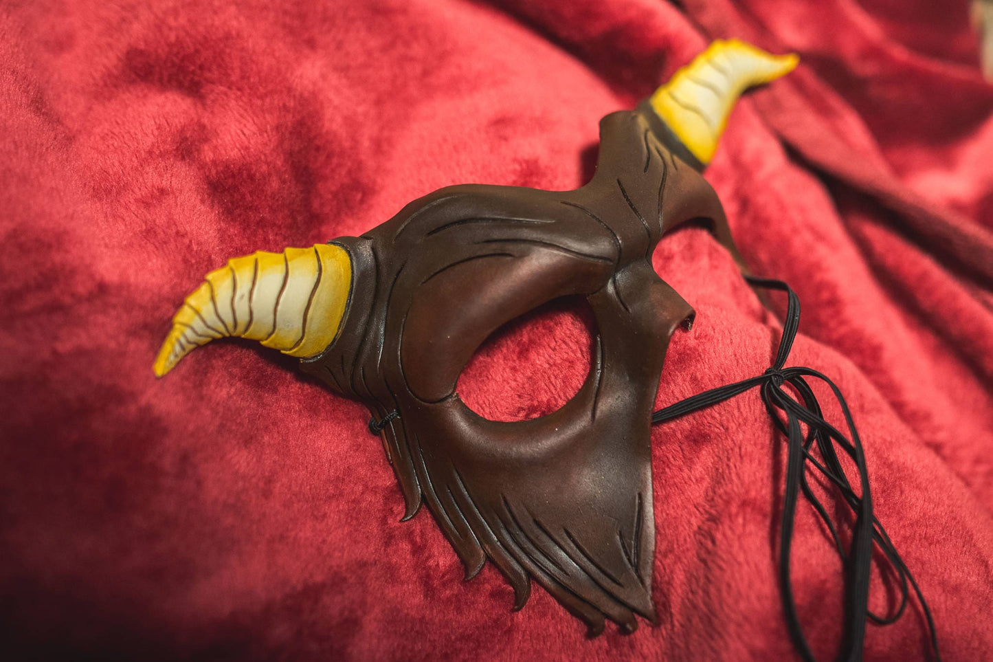 Beast of the Opera - Handmade Genuine Leather Mask with Horns in Natural Colors
