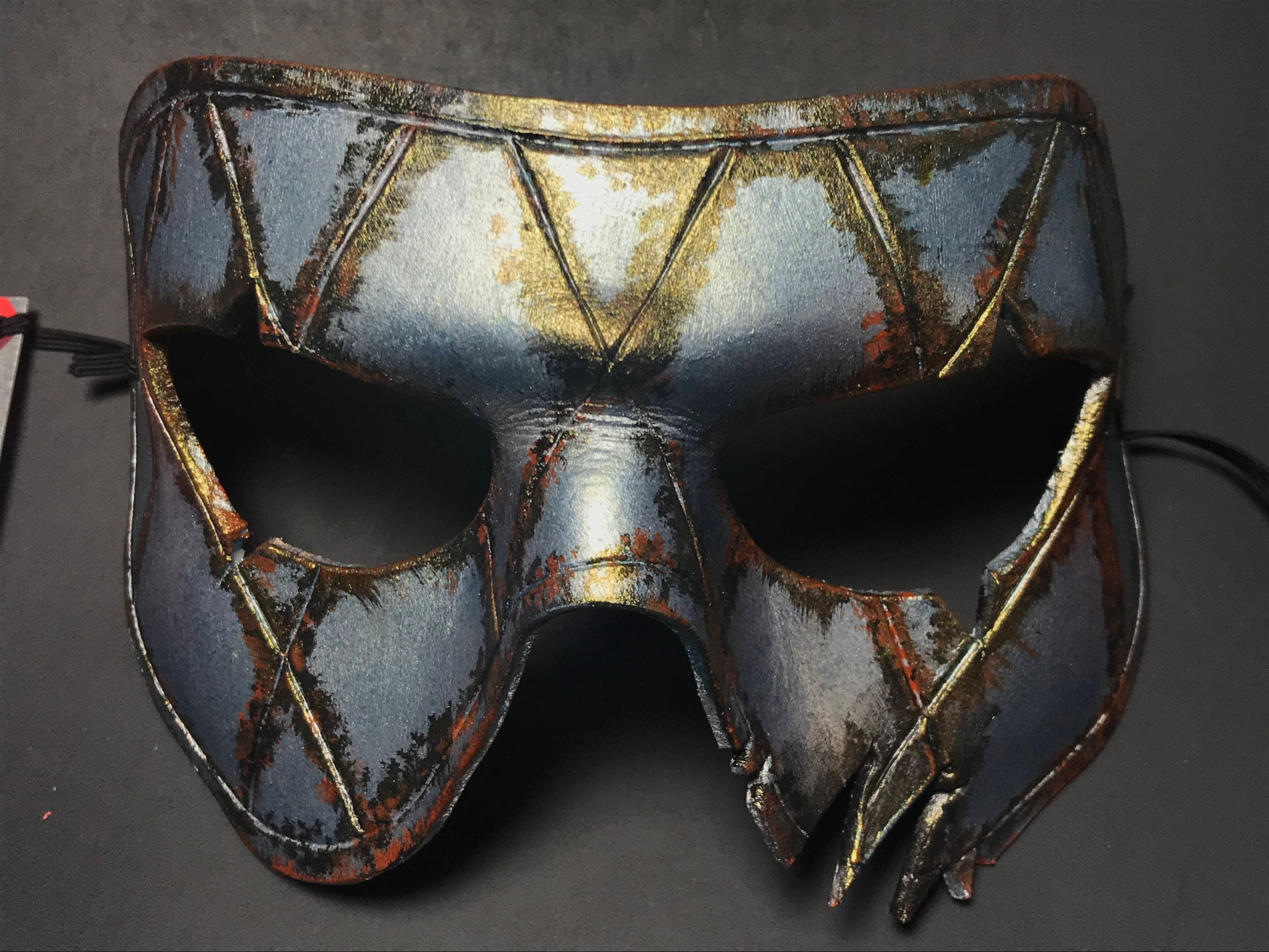 Harlequin Handmade Genuine Leather Mask in Silver Rust – Rockwell Masks