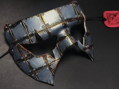 Handmade Genuine Leather Mask in Silver Rust