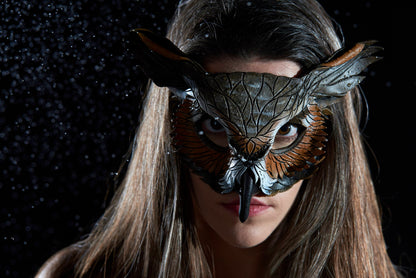 Layered Horned Owl Handmade Genuine Leather Mask