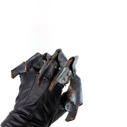 One Set of Two Handcrafted Genuine Leather Gloves with Claws in Rusted Metal Paint
