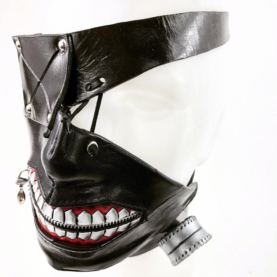 Handcrafted Genuine Leather Zipper Mouth Mask with Elastic Zipper Enclosure