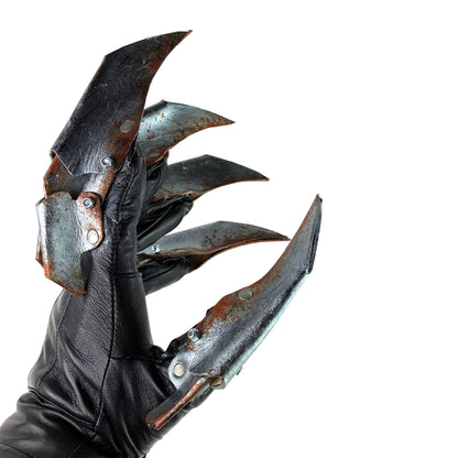 One Set of Two Handcrafted Genuine Leather Gloves with Claws in Rusted Metal Paint