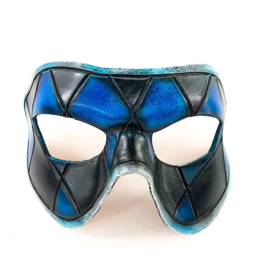 Harlequin Handmade Genuine Leather Mask in Black and Blue