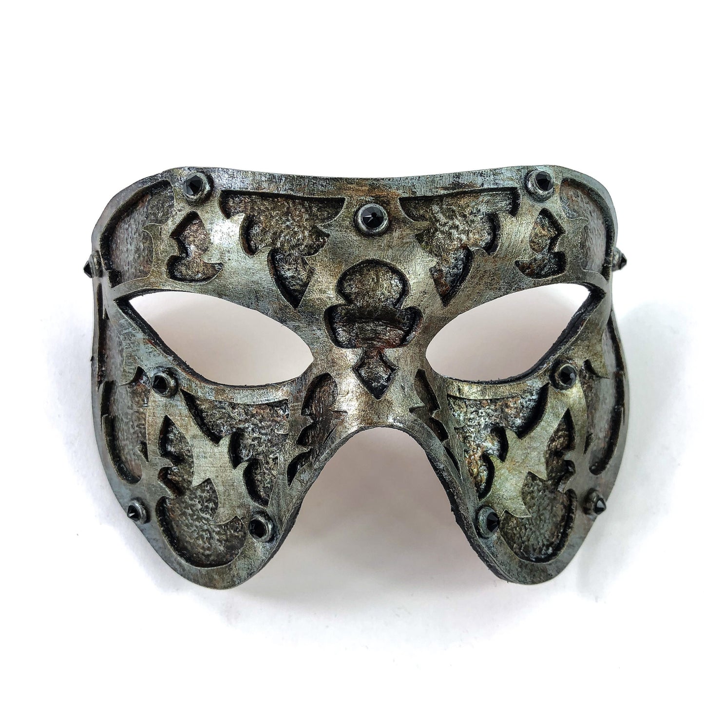 Dual Layer Handmade Genuine Leather Mask in Silver Rust with Swarovski Crystals
