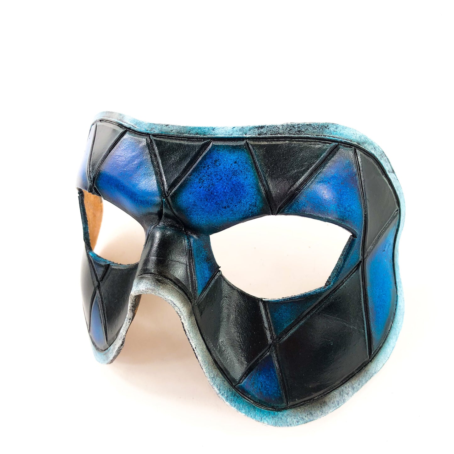 Harlequin Handmade Genuine Leather Mask in Black and Blue