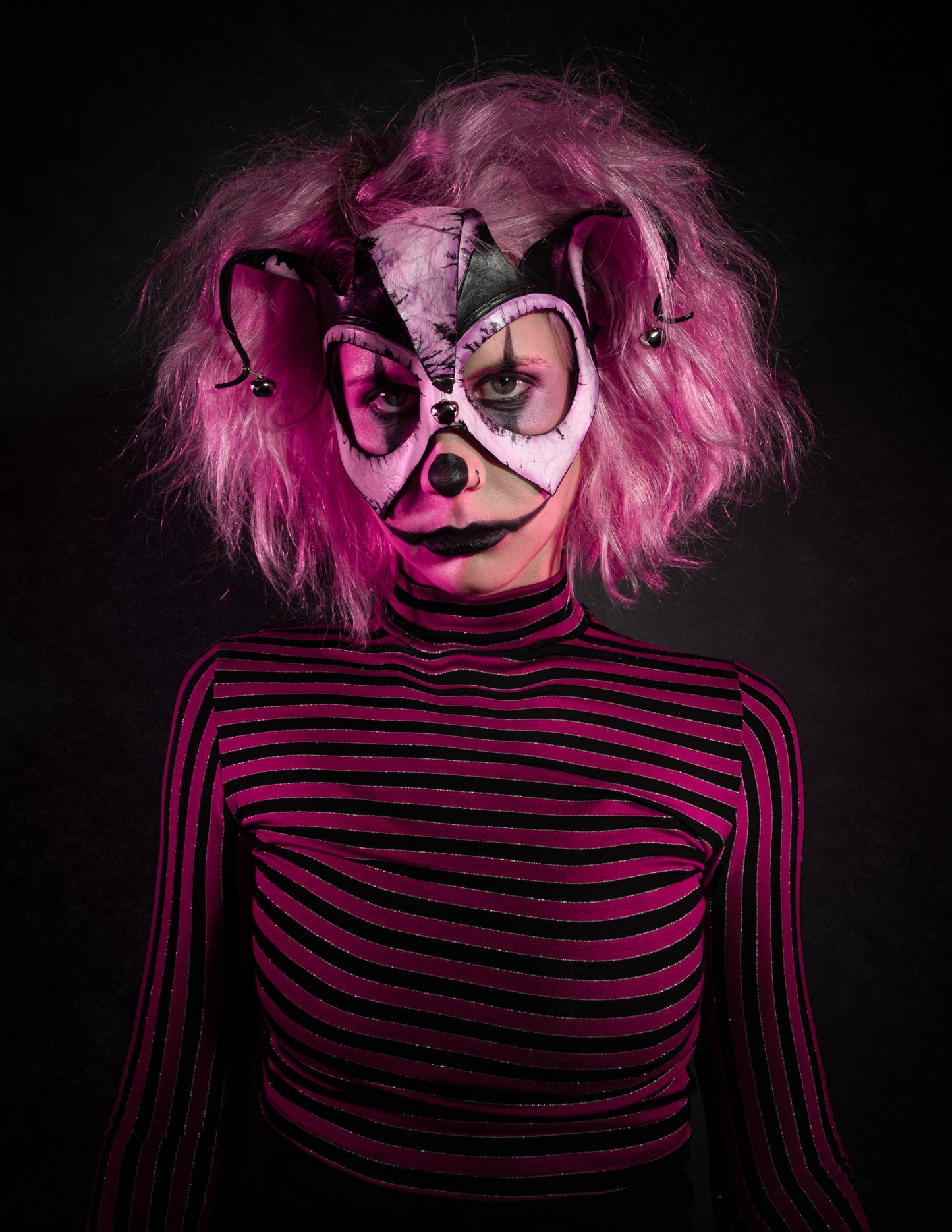 Handmade Genuine Leather 3 Point Jester Mask in Pink