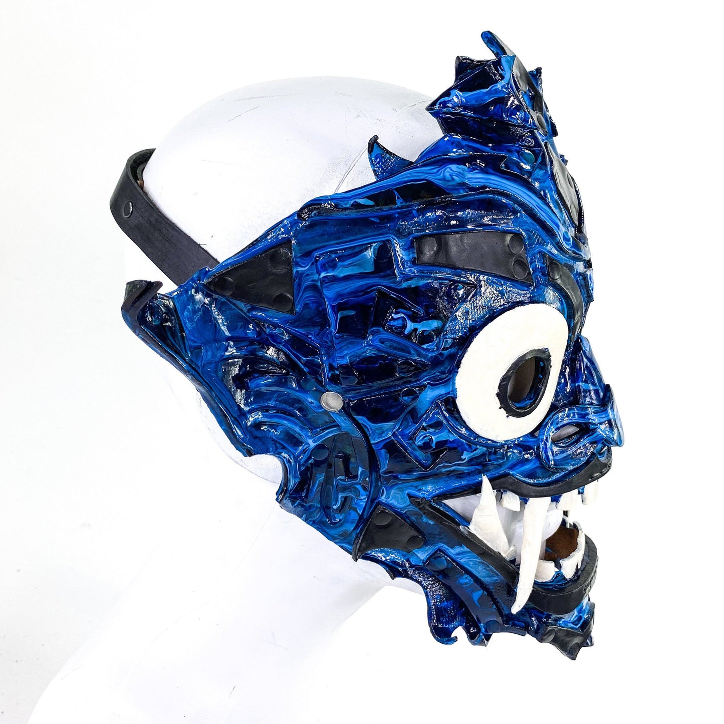 Final Closeout Sale - Blue Marble - One of a Kind Layered Handmade Leather Mask