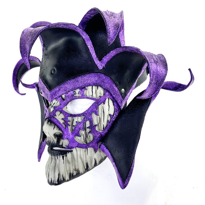 Venetian inspired Jester Mask in Purple and Black - Wearable or Wall Art - Handmade Genuine Leather