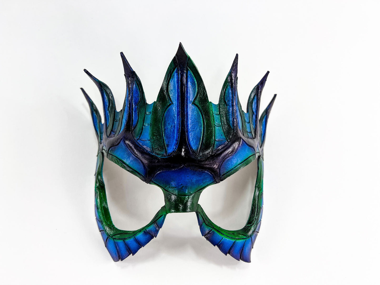 Masquerade Crown Mask of Handmade Genuine Leather in blue