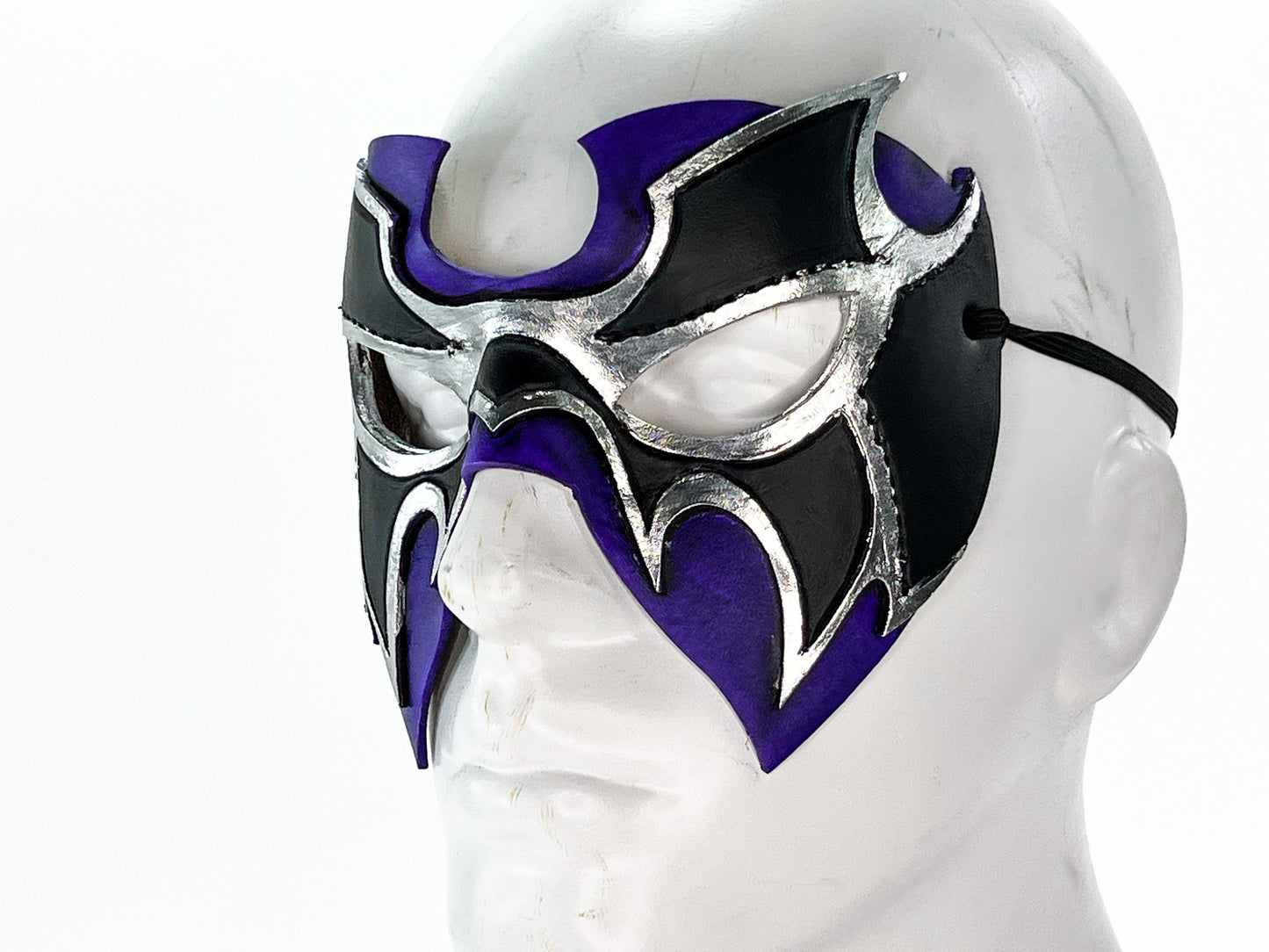 Super Hero Wrestling Mask Handmade Genuine Leather Mask in Purple and Silver