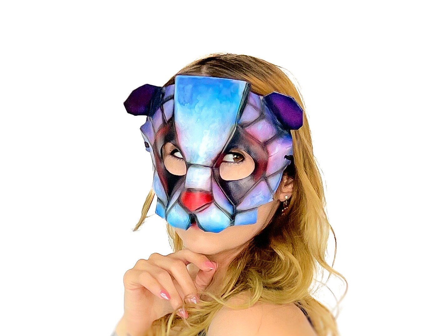 Geometric Watercolor Style Panda Bear Leather Mask – Rockwell Masks