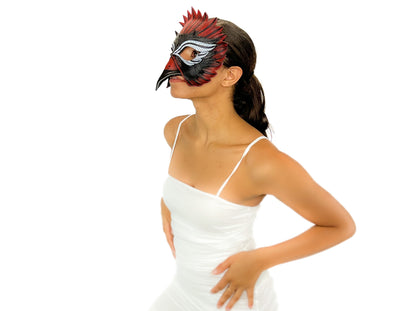 Red Raven  Handmade Genuine Leather Mask