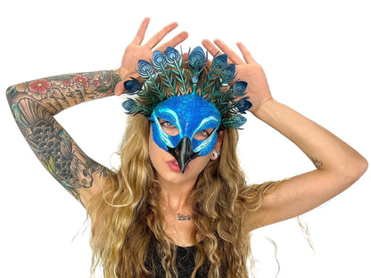 Blue Peacock Handmade Genuine Leather Mask
