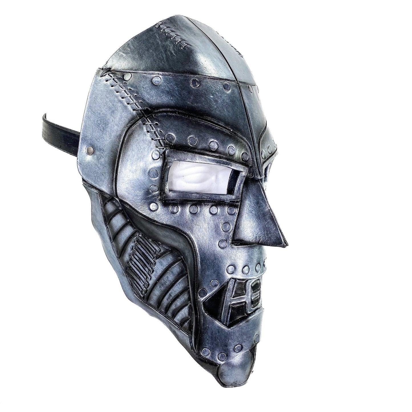 Genuine Leather Mask - Weathered Steel Paint - Handmade Full Face Cover for Masquerades Halloween or Cosplay Costume