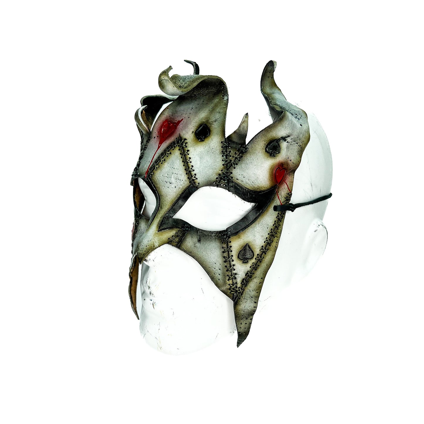Grungy Joker Jester Handmade Genuine Leather Mask in Red