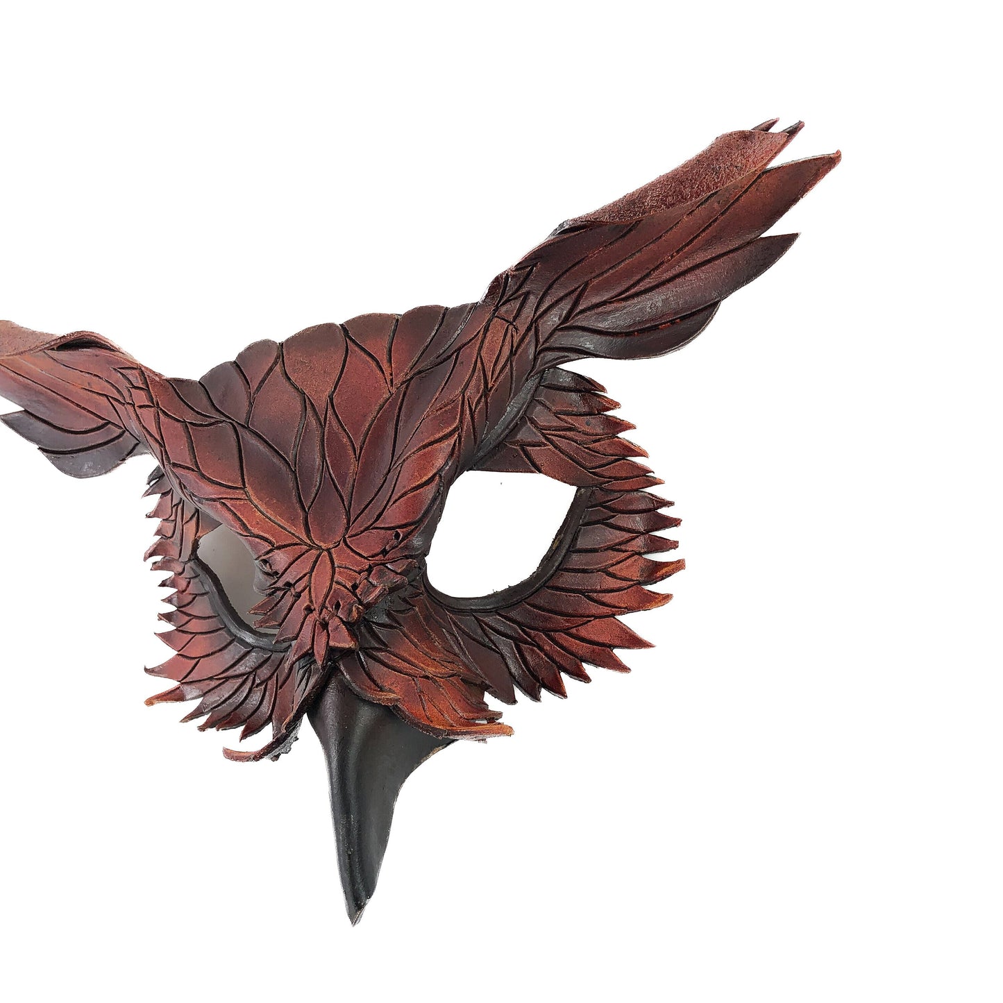 Layered Horned Owl Handmade Genuine Leather Mask