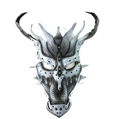 Grey Ancient Dragon Leather Mask with Swarovski Crystals