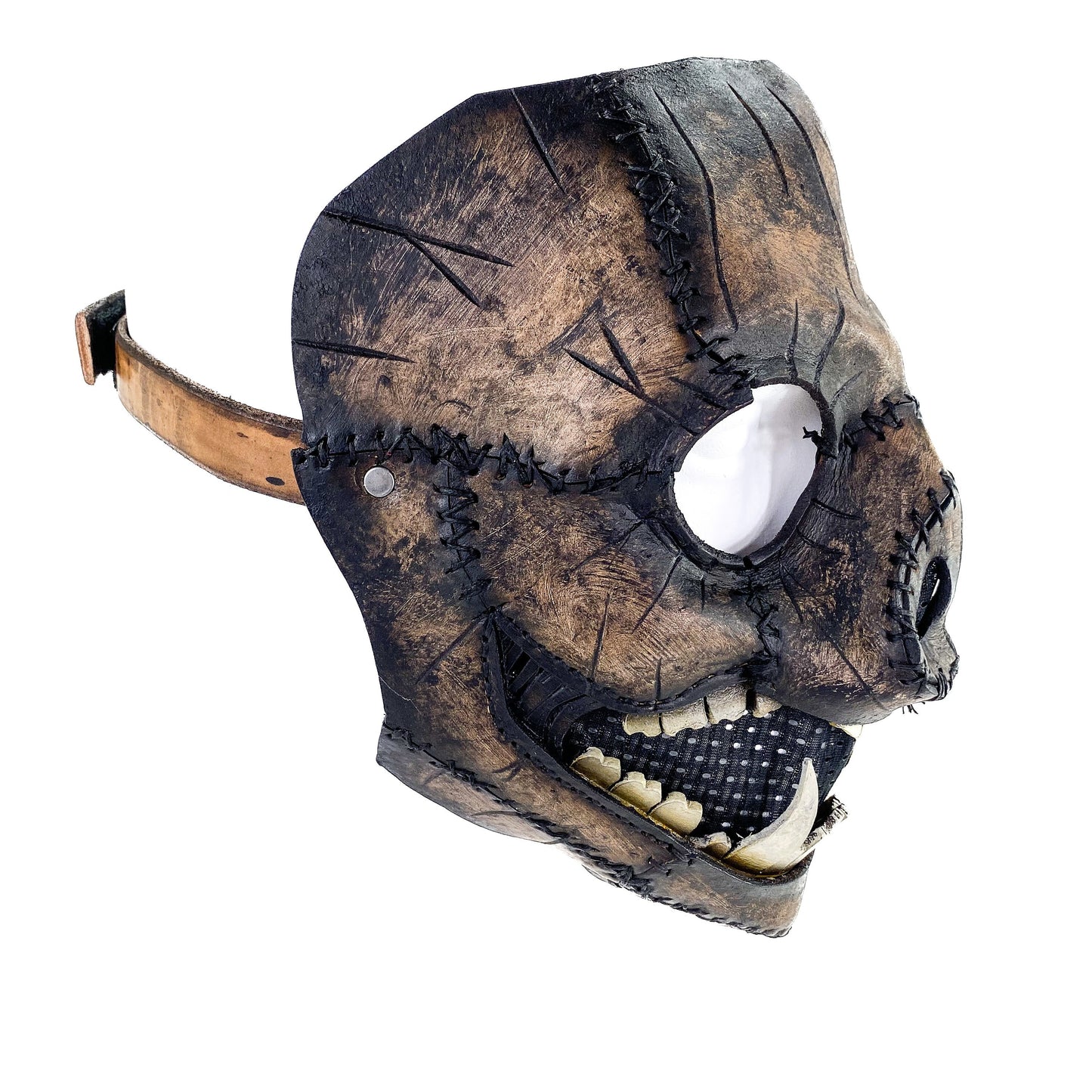 Evil Swine - Genuine Leather Mask - Charred Remains Horror Pig  - Handmade Full Face Cover for Halloween or Performance Costume