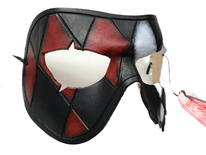 Harlequin Handmade Genuine Leather Mask in Red White Black and Gold