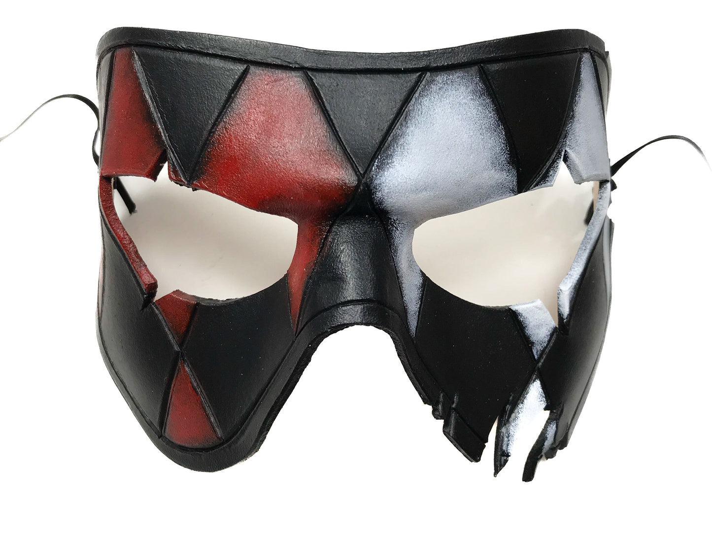 Harlequin Handmade Genuine Leather Mask in Red White Black and Gold