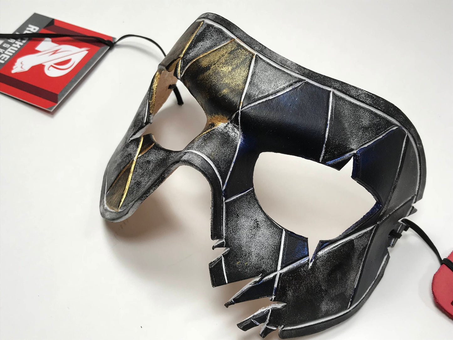 Harlequin Handmade Genuine Leather Mask in Blue White Black and Gold