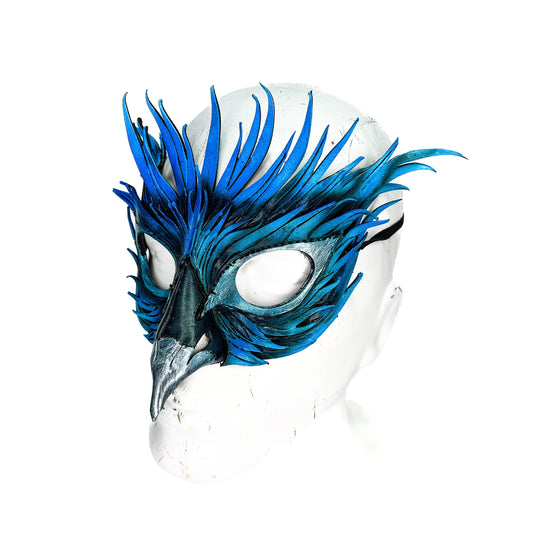 Layered Blue Phoenix Handmade Genuine Leather Mask