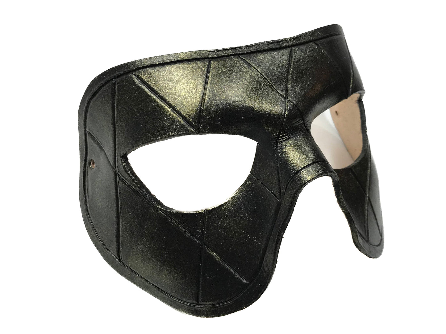 Harlequin Handmade Genuine Leather Mask in Black with Gold Hues