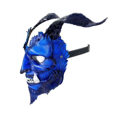 The Beast - Handmade Genuine Leather Mask with Horns in Natural Colors