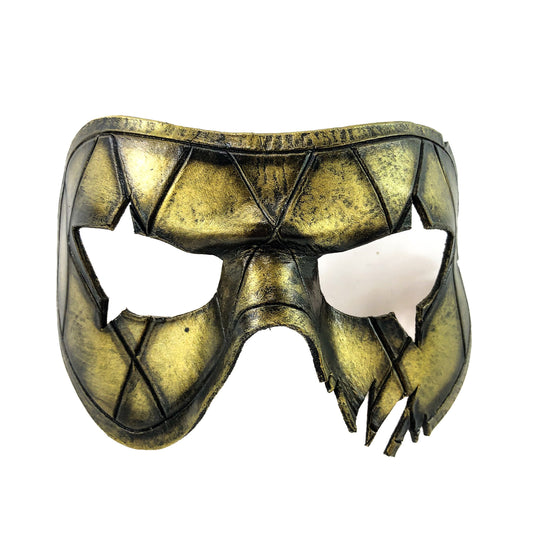 Harlequin Handmade Genuine Leather Mask in Gold