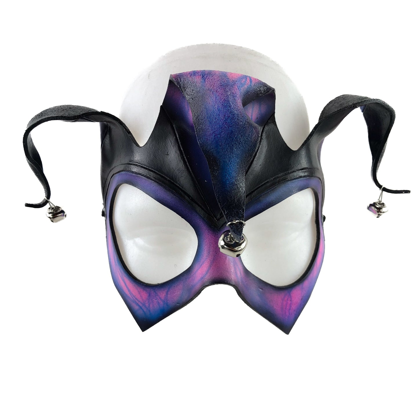 Handmade Genuine Leather Jester Mask in Blue and Pink