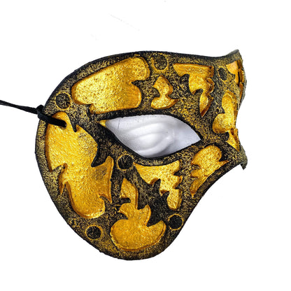 Dual Layer Handmade Genuine Leather Mask in Gold and Black