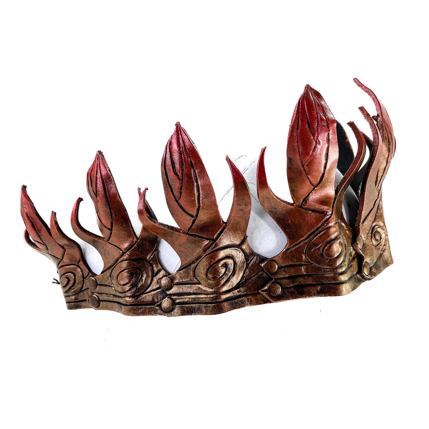 Masquerade Crown of Handmade Genuine Leather in  Gold and red gradient