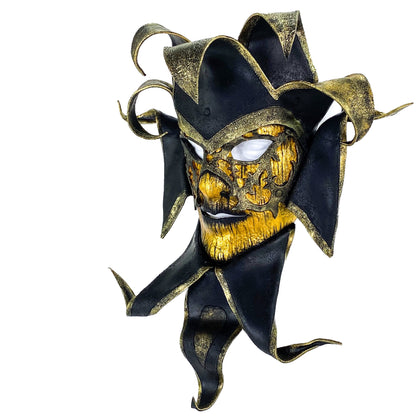 Venetian inspired Jester Mask in Gold and Black - Wearable or Wall Art