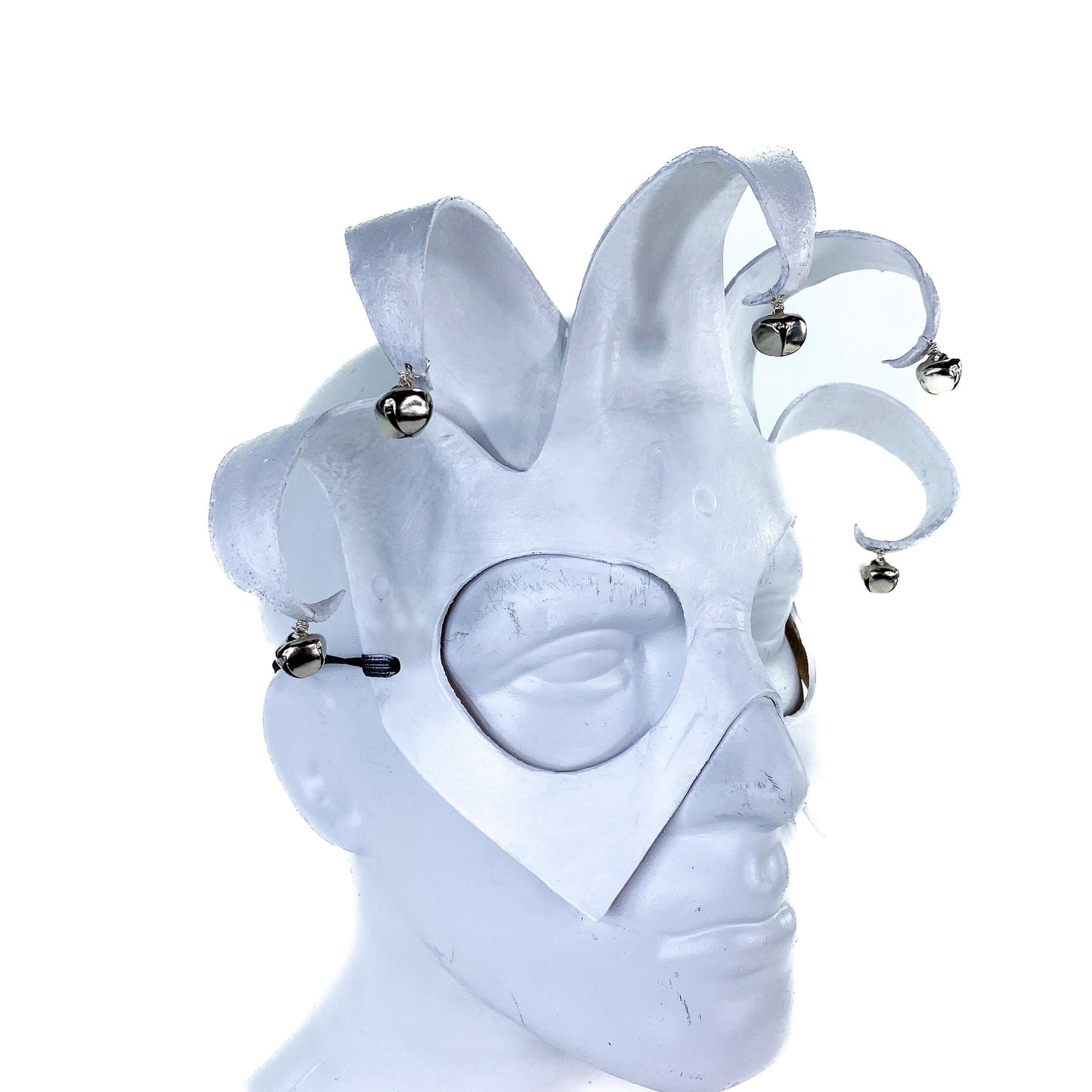 Handmade Genuine Leather Five Point Minimalist Jester Mask in White