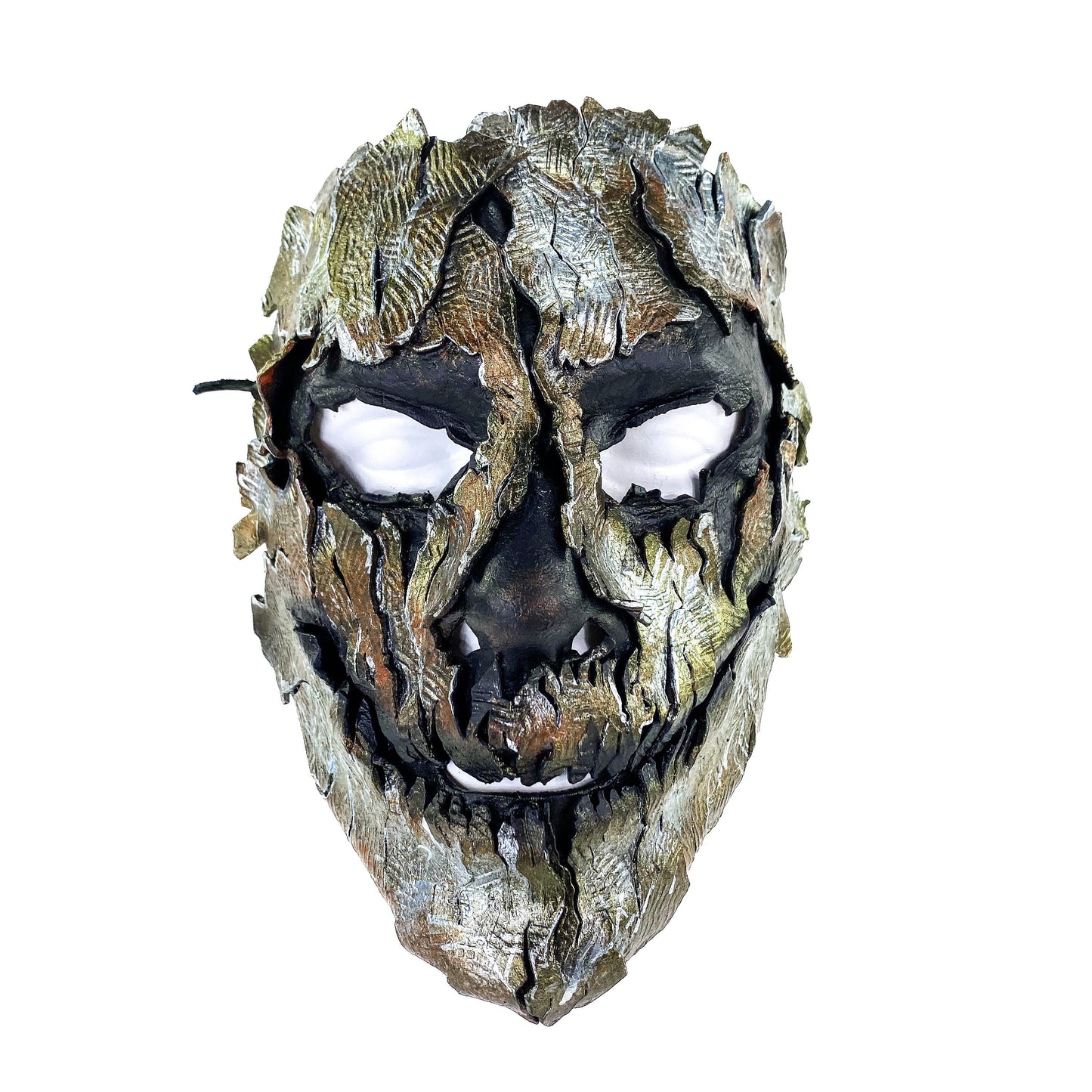 Genuine Leather Mask - Shattered Metal Paint - Handmade Full Face Cover for Halloween, Performance or Cosplay Costume