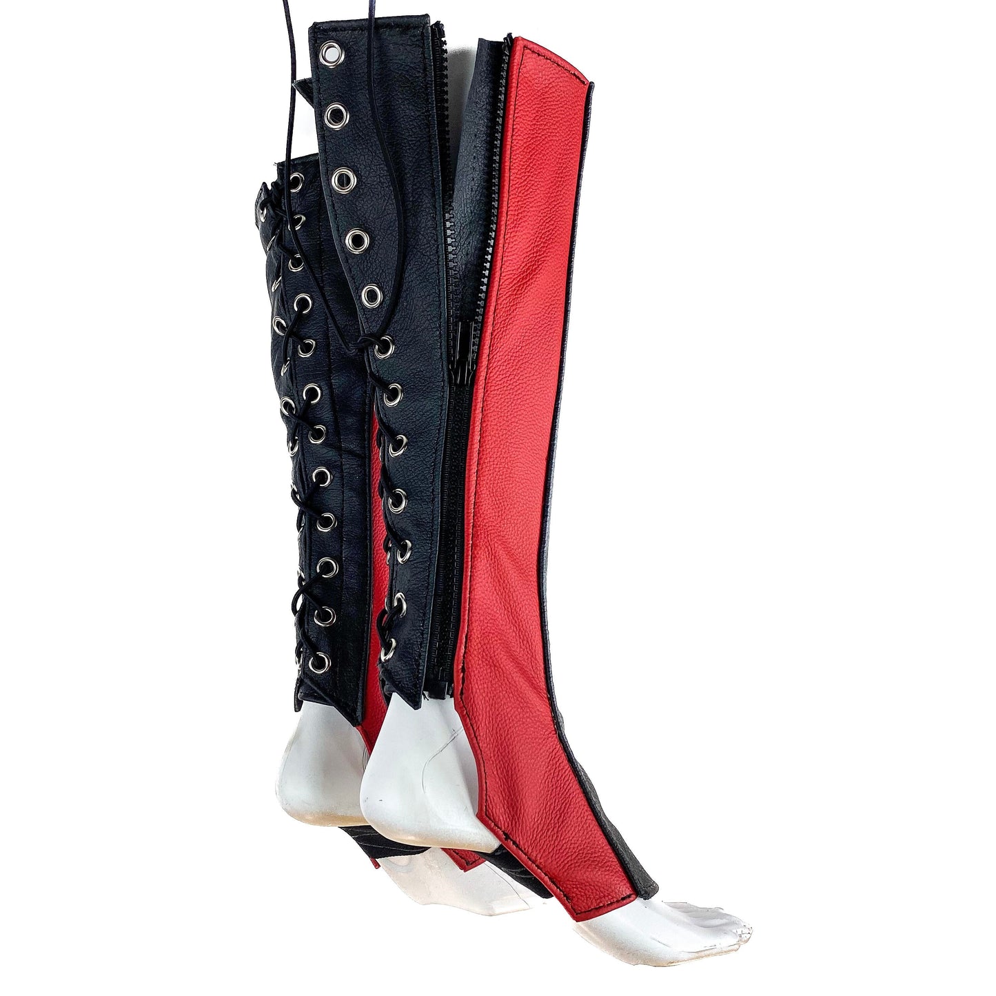 Genuine All Leather Kick Guards - Trapeze Boots - Zipper and Lace Closure - Aerial Boots/Gaiters - for Acrobatics, Costume, Wrestling