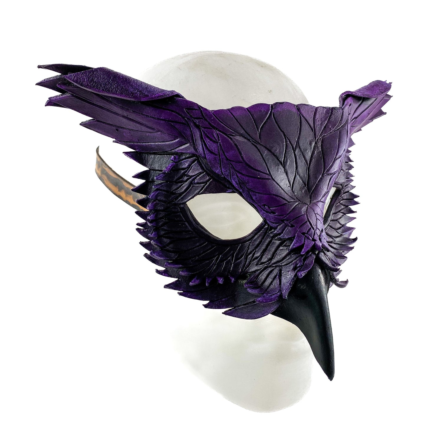 Layered Horned Owl Handmade Genuine Leather Mask in Purple